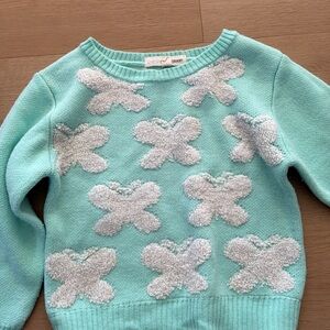 Girls' Aqua Butterfly Texture Sweater